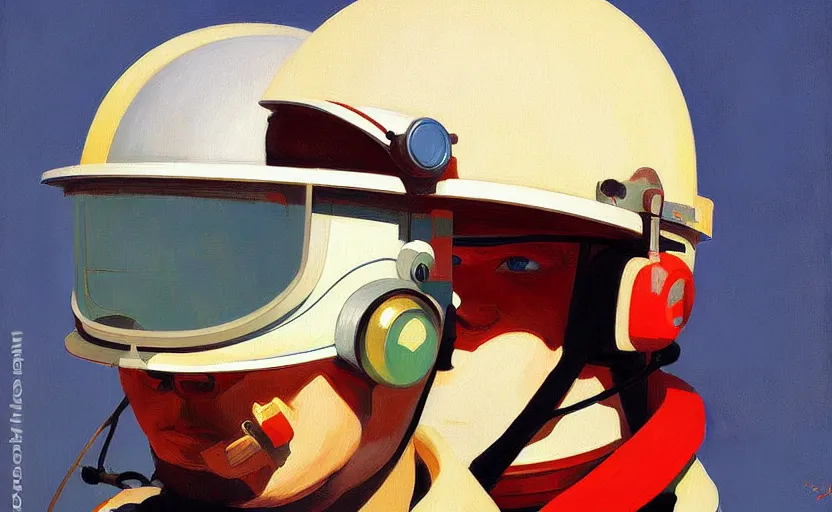 Image similar to Portrait of an engineer with helmet, very coherent, painted by Edward Hopper, painted by James Gilleard, airbrush, art by JamesJean