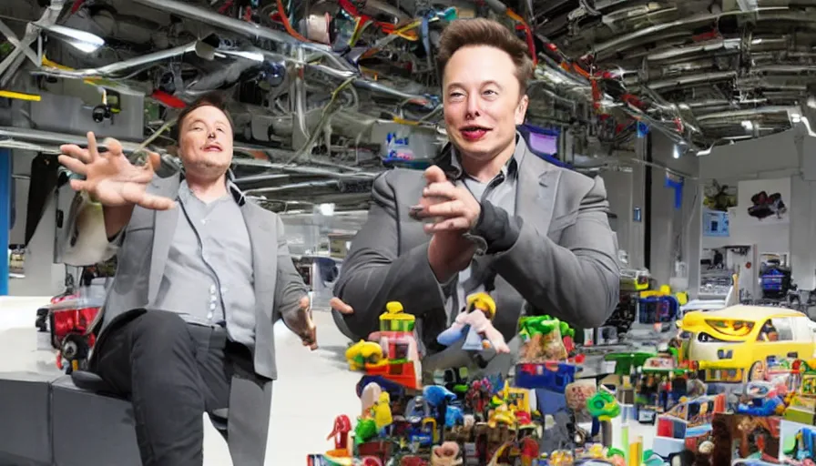 Prompt: Elon Musk playing with toys