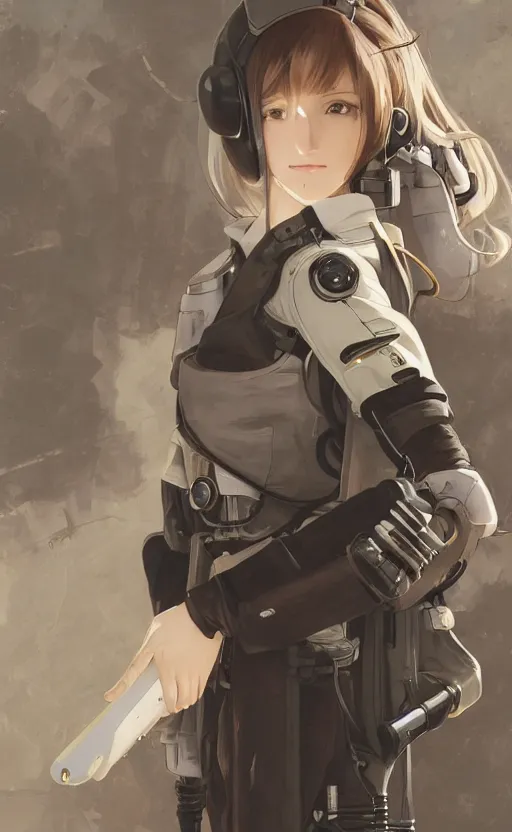 Prompt: pilot girl, cyborg aircraft parts, anime style, vintage pilot clothing, shoulder eyes, last exile anime, hair down, symmetrical facial features, from arknights, aircraft interior, hyper realistic, 4 k, rule of thirds, extreme detail, detailed drawing, trending artstation, realistic lighting, by alphonse mucha, greg rutkowski