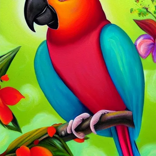 Image similar to beautiful acrylic painting of an adorable parrot, by jeremiah ketner