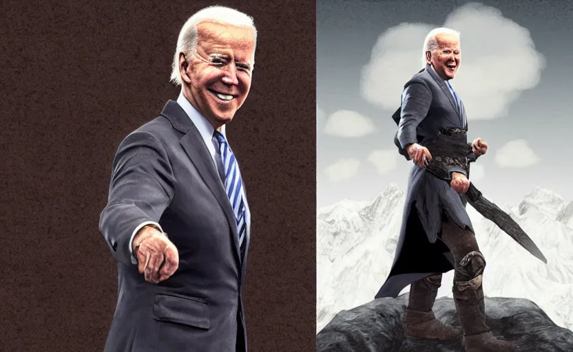 Image similar to joe biden in skyrim, digital art