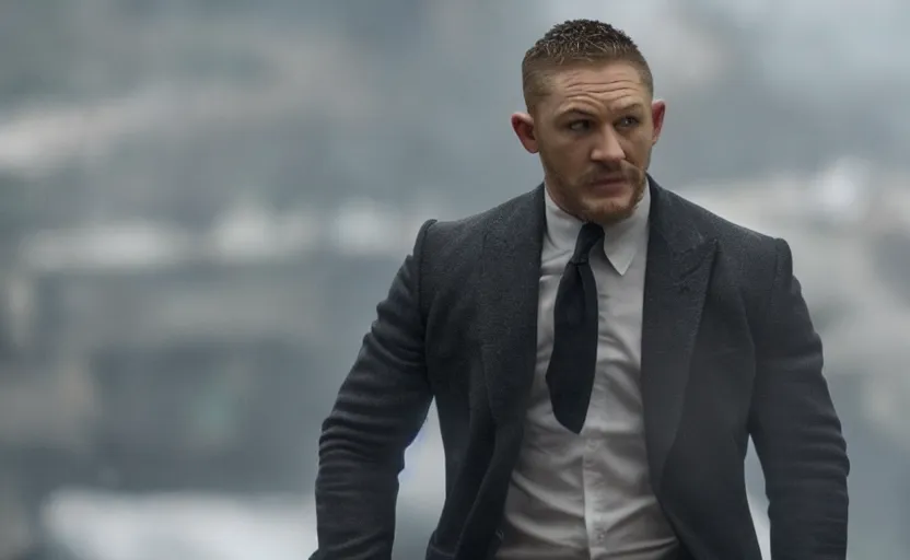 Prompt: film still of Tom Hardy as James Bond in Skyfall, 8k,