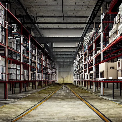 Image similar to government warehouse, matte painting, michael pangrazio