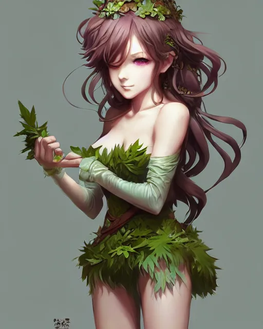 Image similar to character costume concept art of an anime dryad | | cute - fine - face, pretty face, realistic shaded perfect face, fine details by stanley artgerm lau, wlop, rossdraws, james jean, andrei riabovitchev, marc simonetti, and sakimichan, trending on artstation