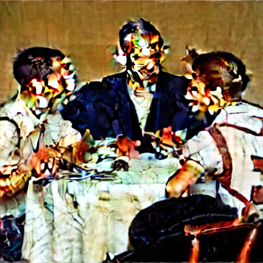 Image similar to Three students talking at a table artwork by Norman Rockwell, cinematic view, high quality