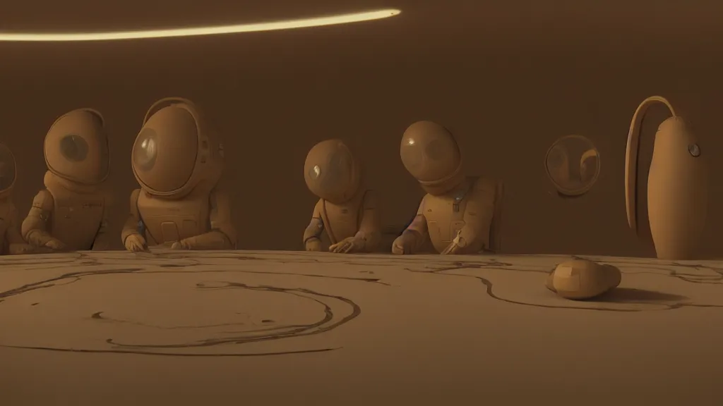 Prompt: sitcom scene from duna ( 2 0 2 1 ) by denis villeneuve and alejandro jodorowsky style highly detailed faces many details by andrei tarkovsky in sci - fi style volumetric natural light rendered in blender and octane render