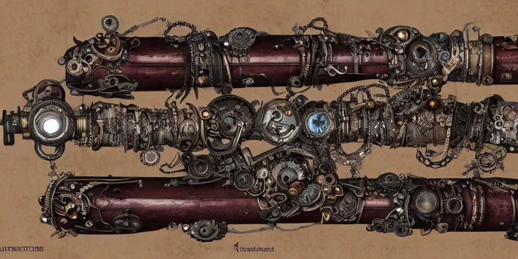 Prompt: several steampunk telecaster designs, trending on Artstation, 8K, ultra wide angle, pincushion lens effect