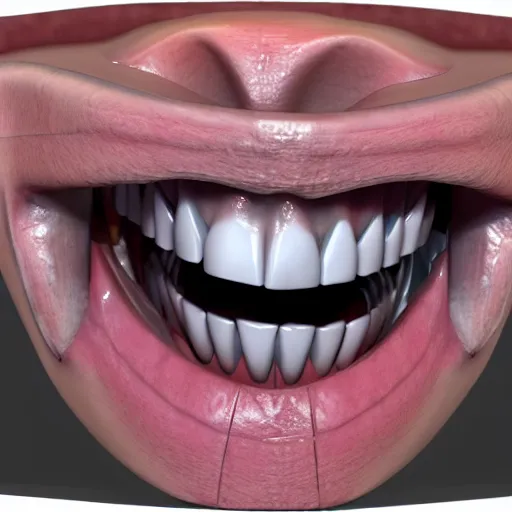 Image similar to poorly rendered 3 d set of teeth