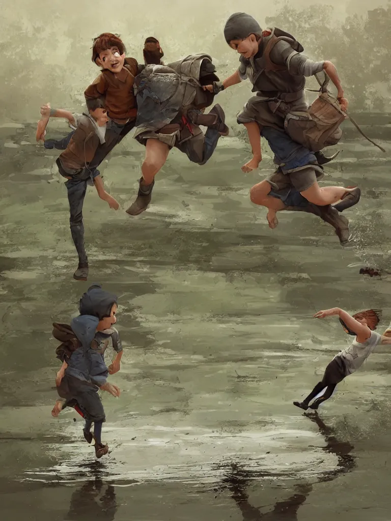 Image similar to jumping in puddles by disney concept artists, blunt borders, rule of thirds