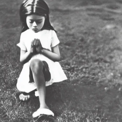 Image similar to a high quality vintage photo of a young girl praying