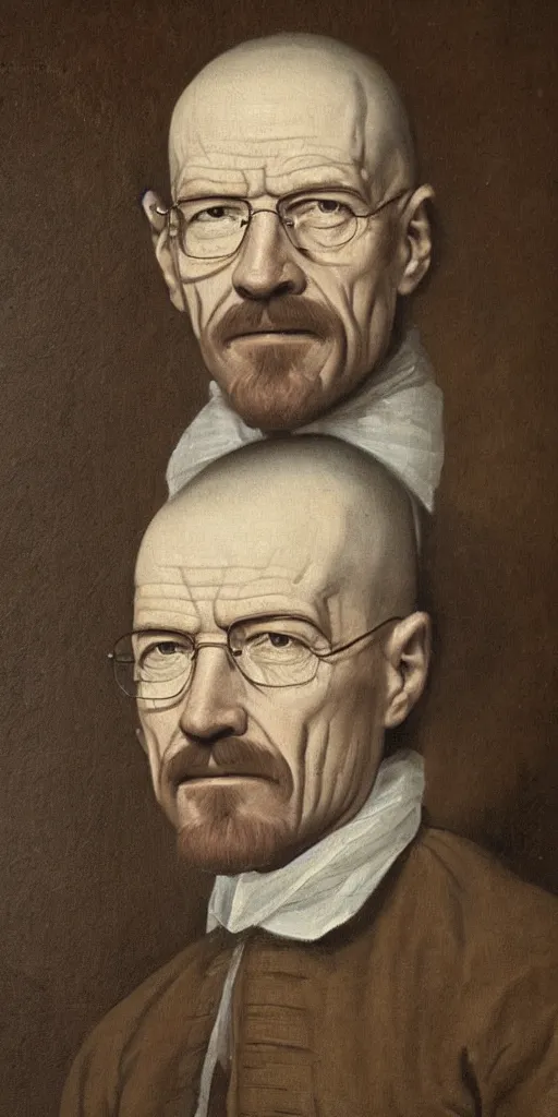 Image similar to a beautiful old portrait of Walter White, 1700s, very very old painting, 4k detailed