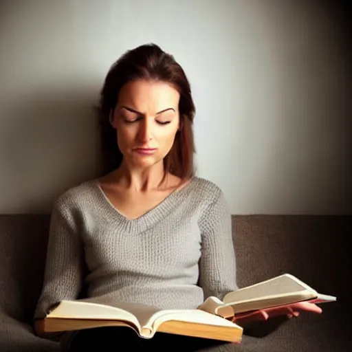 Prompt: very very very perfect face of a woman reading a book