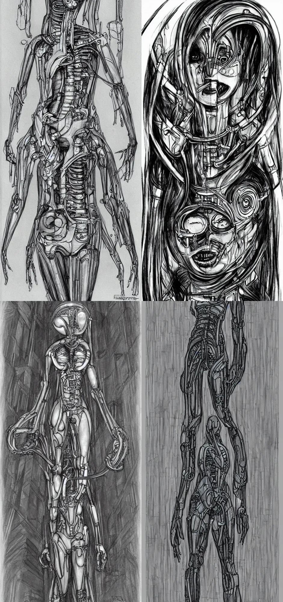 Prompt: GlaDOS from the Portal franchise as drawn by Hr.Giger