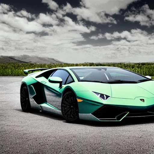 Prompt: photo of lamborghini car covered by marijuana pattern, photorealism,