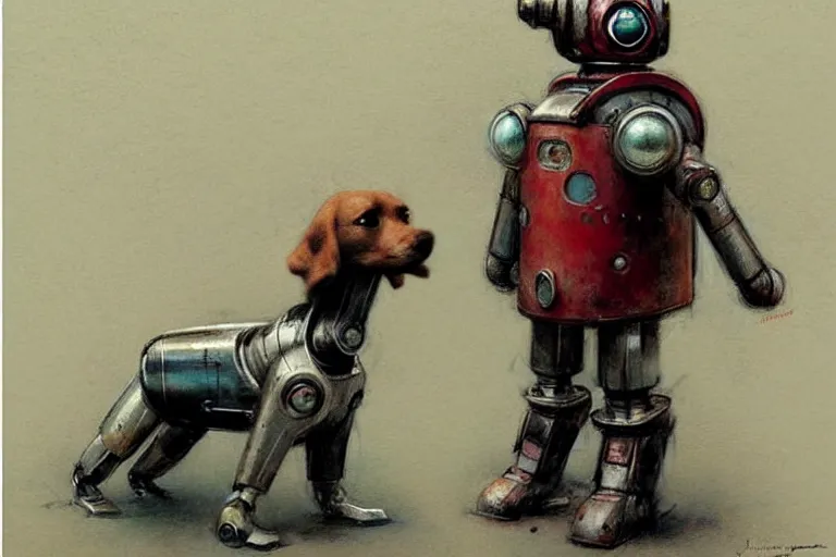 Image similar to adventurer ( ( ( ( ( 1 9 5 0 s retro future robot android dog. muted colors. ) ) ) ) ) by jean baptiste monge!!!!!!!!!!!!!!!!!!!!!!!!! chrome red