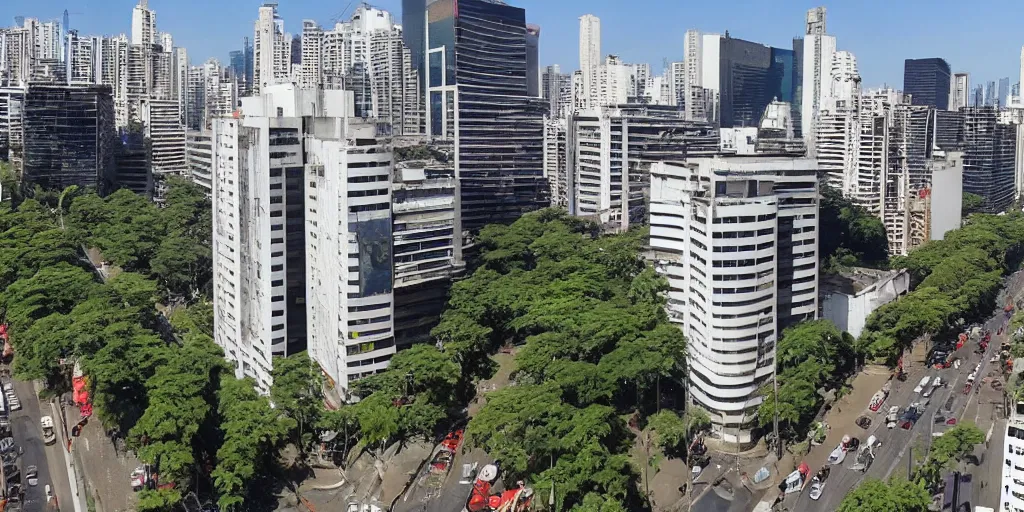 Prompt: Paulista Avenue in Sao Paulo city, /imagine https://discord.com/channels/1002292111942635562/1005628033945837620/1006212195887091783