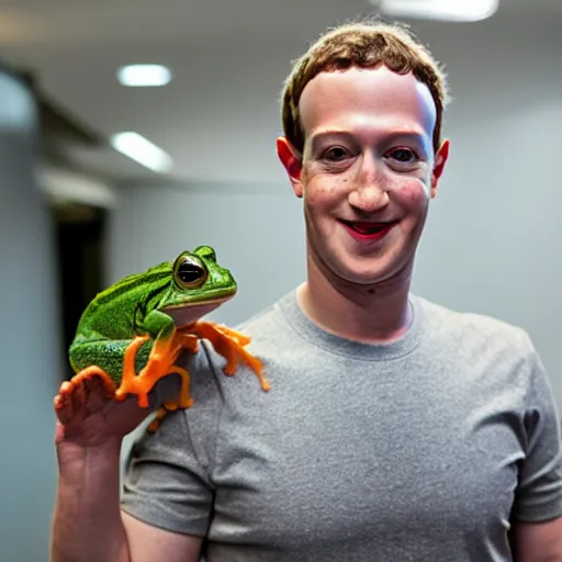 Image similar to mark zuckerberg holding a live frog