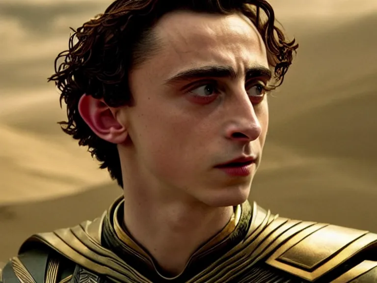 Image similar to timothée chalamet as loki in dune, cinematic