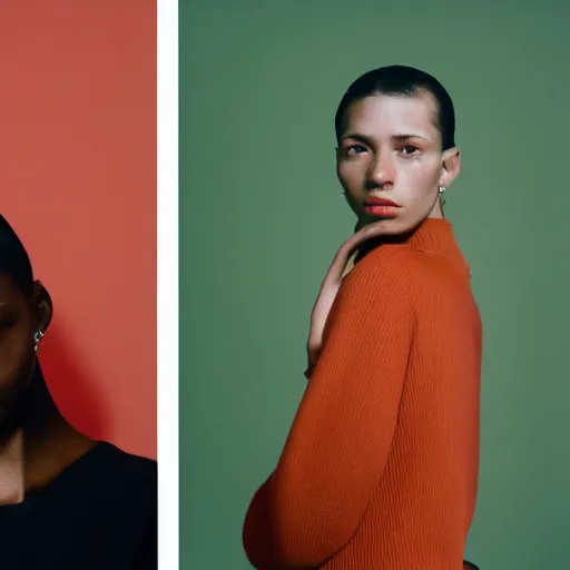 Image similar to realistic photoshooting for a new balenciaga lookbook, color film photography, portrait of a european woman, in style of tyler mitchell, 3 5 mm,