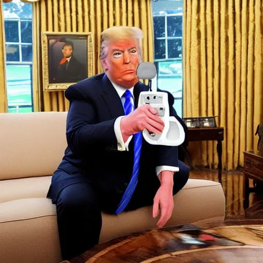 Image similar to donald trump playing nintendo wii