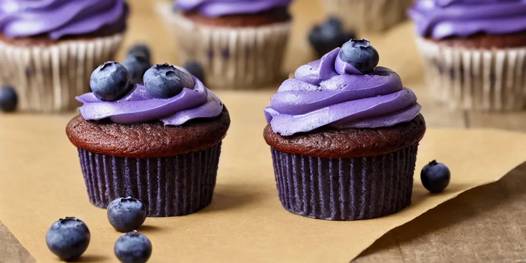 Prompt: a blueberry cupcake made of cardboard