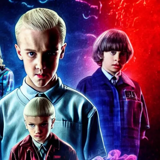 Image similar to Draco Malfoy in Stranger Things, high resolution photo