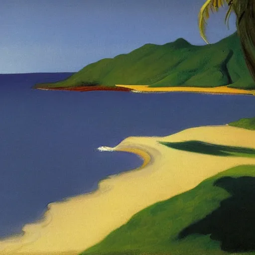 Prompt: painting of Hawaii, 1982, by Edward Hopper