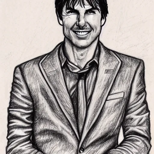 Image similar to a portrait drawing of Tom Cruise drawn by Robert Crumb