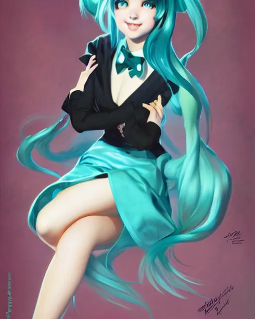 Image similar to Hatsune Miku by Gil Elvgren and Daniela Uhlig