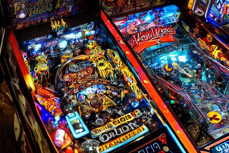 Prompt: full view of a pinball machine, cosmic horror theme, intricate, detailed, realistic, 8k photo