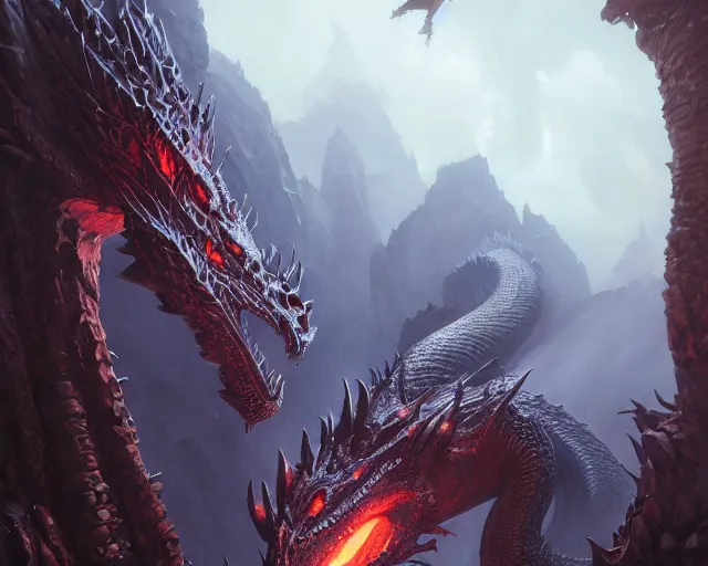 Image similar to highly detailed portrait of a dragon, in skyrim, stephen bliss, unreal engine, fantasy art by greg rutkowski, loish, rhads, ferdinand knab, makoto shinkai and lois van baarle, ilya kuvshinov, rossdraws, tom bagshaw, global illumination, radiant light, detailed and intricate environment