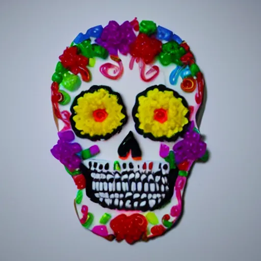 Image similar to a sugar skull made out of candy photo realistic hyper realism