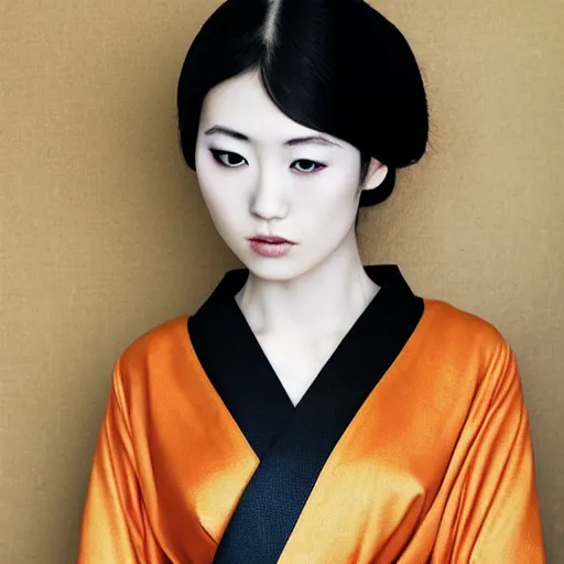 Prompt: japanese girl wearing robes of smoke and fire, pale and thin beautiful goddess