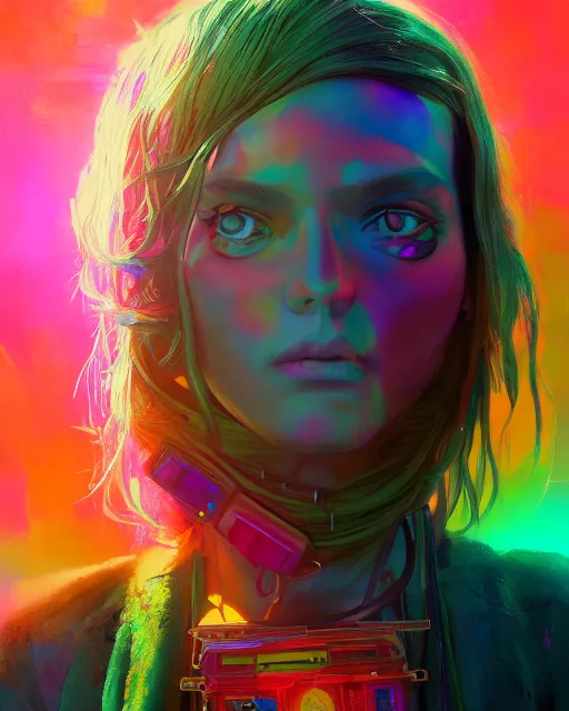 Prompt: colorful full body portrait of a hippie, set in the future 2 1 5 0 | highly detailed | very intricate | symmetrical | professional model | cinematic lighting | award - winning | painted by mandy jurgens and ross tran | pan futurism, dystopian, bold psychedelic colors, cyberpunk, groovy vibe, anime aesthestic | featured on artstation