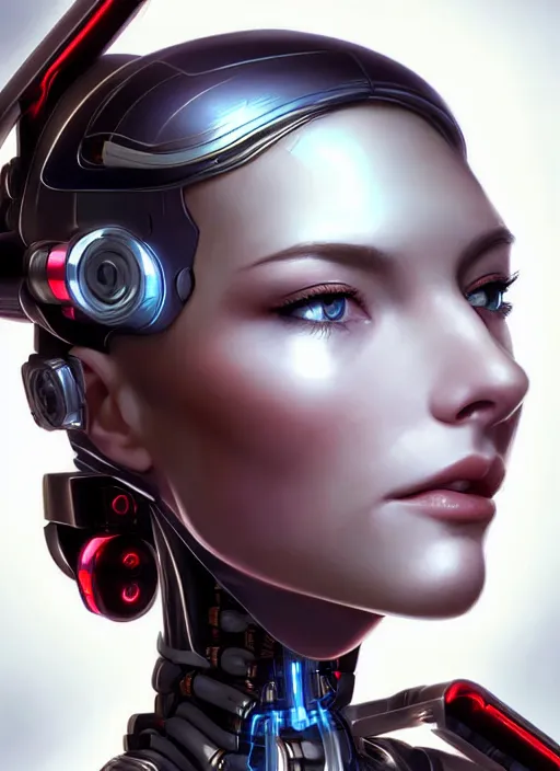 Prompt: portrait of a cyborg woman who turns her head to the right!! (((((left))))) (((((up))))) (((((down))))) by Artgerm,eyes closed , biomechanical, hyper detailled, trending on artstation