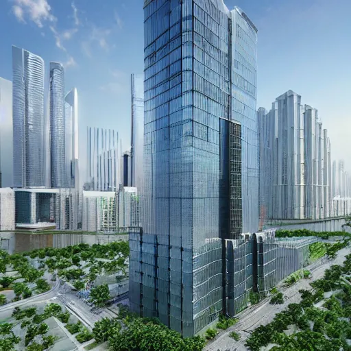 Image similar to realistic building, monster, shenzhen, wide landscape