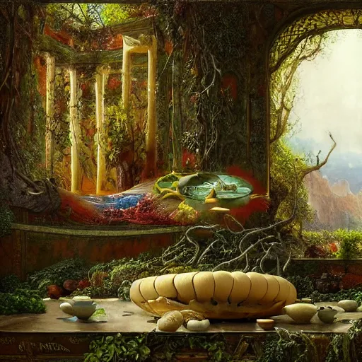 Prompt: paint surrealist 👁🍜🍄, ferdinand knab, high definition and detailed 4 k