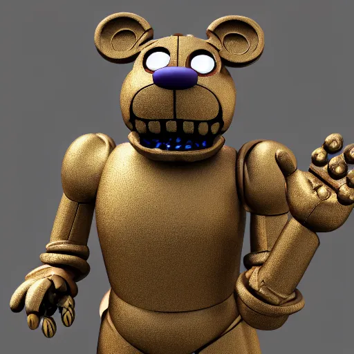 Prompt: statue of freddy from fnaf made out of sheet metal, 3d render