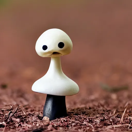Prompt: creepy anthropomorphic smiling mushroom figurine, macro photo