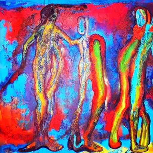 Prompt: artistic dirty art acrylic painting, paint brushstrokes and squeegeed dirty artwork, art by sandra herberstein, surreal, human figures, low tons colors, world leaders of terror 2 1 th century