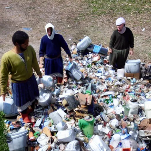 Image similar to feudal serfs sorting through recycling