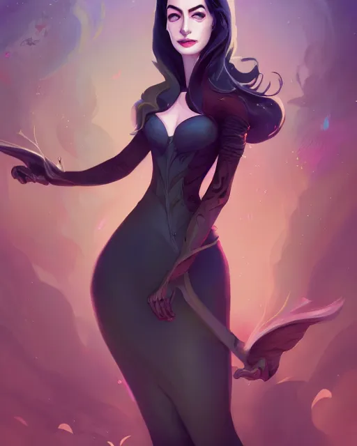 Prompt: a portrait of a beautiful full body Anne Hathaway witch, art by lois van baarle and loish and ross tran and rossdraws and sam yang and samdoesarts and artgerm, digital art, highly detailed, intricate, sharp focus, Trending on Artstation HQ, deviantart, unreal engine 5, 4K UHD image