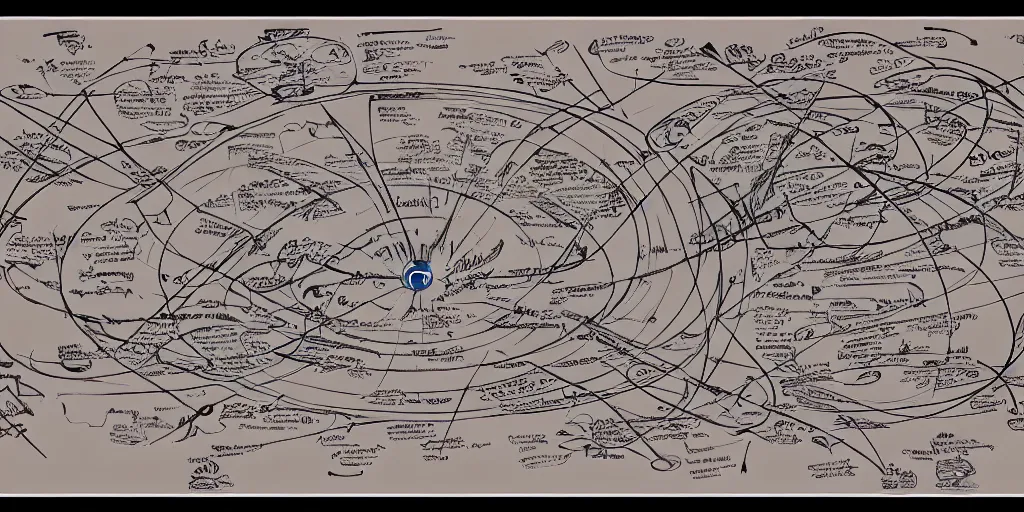 Image similar to a mindmap in space, by sebastian luca.