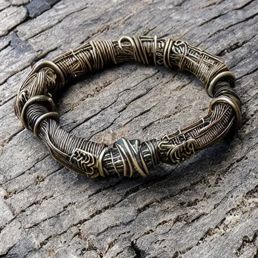 Prompt: poseidon cultists bangle, bronze wire, ancient mediterranean jewelry, fine craftsmanship-n 8