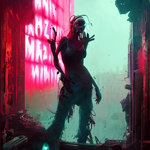 Image similar to neon zombies geog darrow greg rutkowski