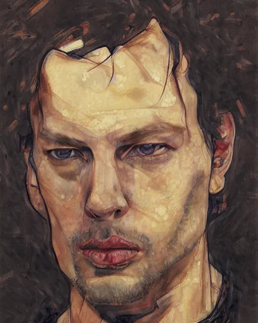 Prompt: portrait of david gilmour by greg rutkowski in the style of egon schiele