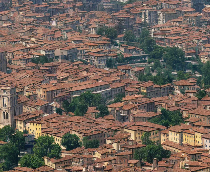 Image similar to 4 k hd, high detail photograph of bergamo, shot with sigma f / 4. 2, 2 5 0 mm sharp lens, wide shot, volumetric lighting, high level texture render, unreal engine