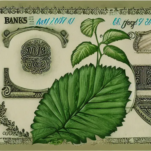 Image similar to drawing of plants in bank note style