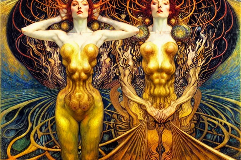 Image similar to Divine Chaos Engine by Karol Bak, Jean Delville, William Blake, Gustav Klimt, and Vincent Van Gogh, symbolist, visionary