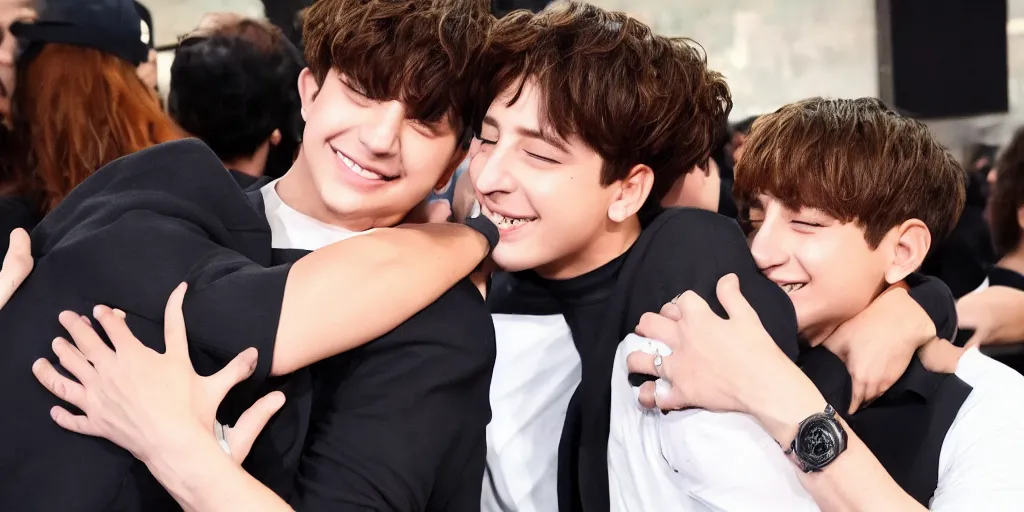 Image similar to charlie puth hugging Jung kook